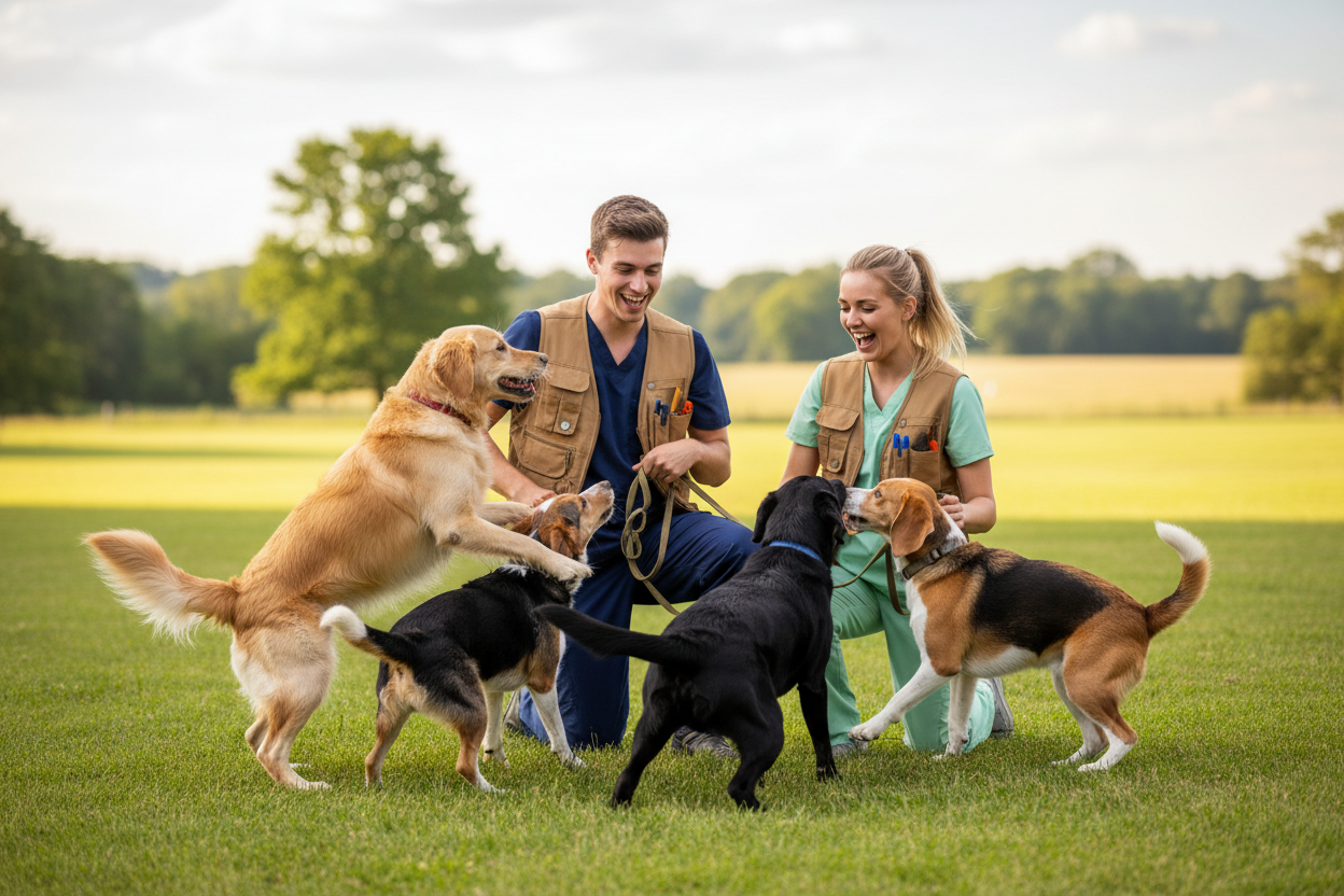 vorrei che fossero un ragazzo e una ragazza devono essere vestiti come se fossero degli specialisti di animali 